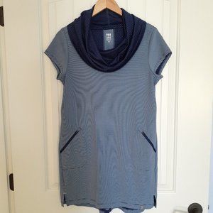 Title Nine Layli's Dot And Stripe Cowl Neck Short Sleeve Dress Blue Size M